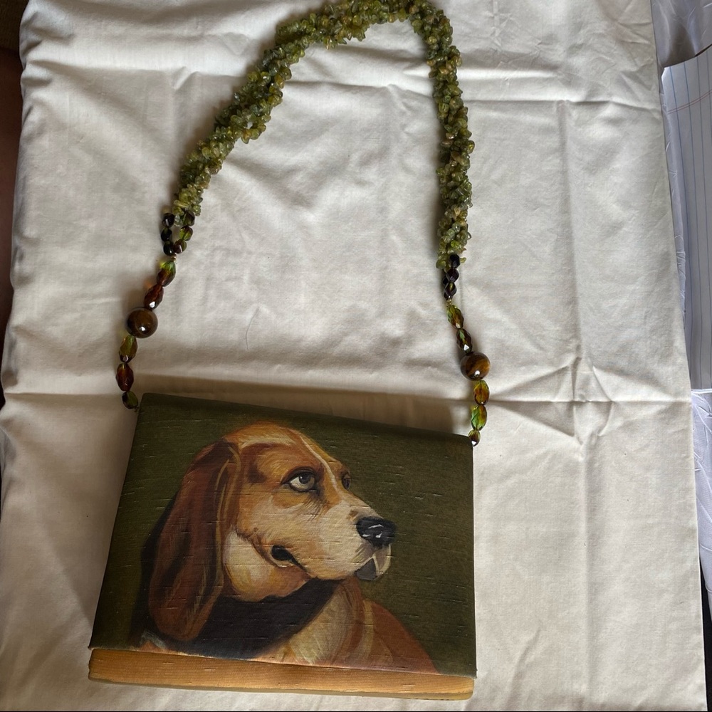 Artist signed hand painted purse with beaded strap